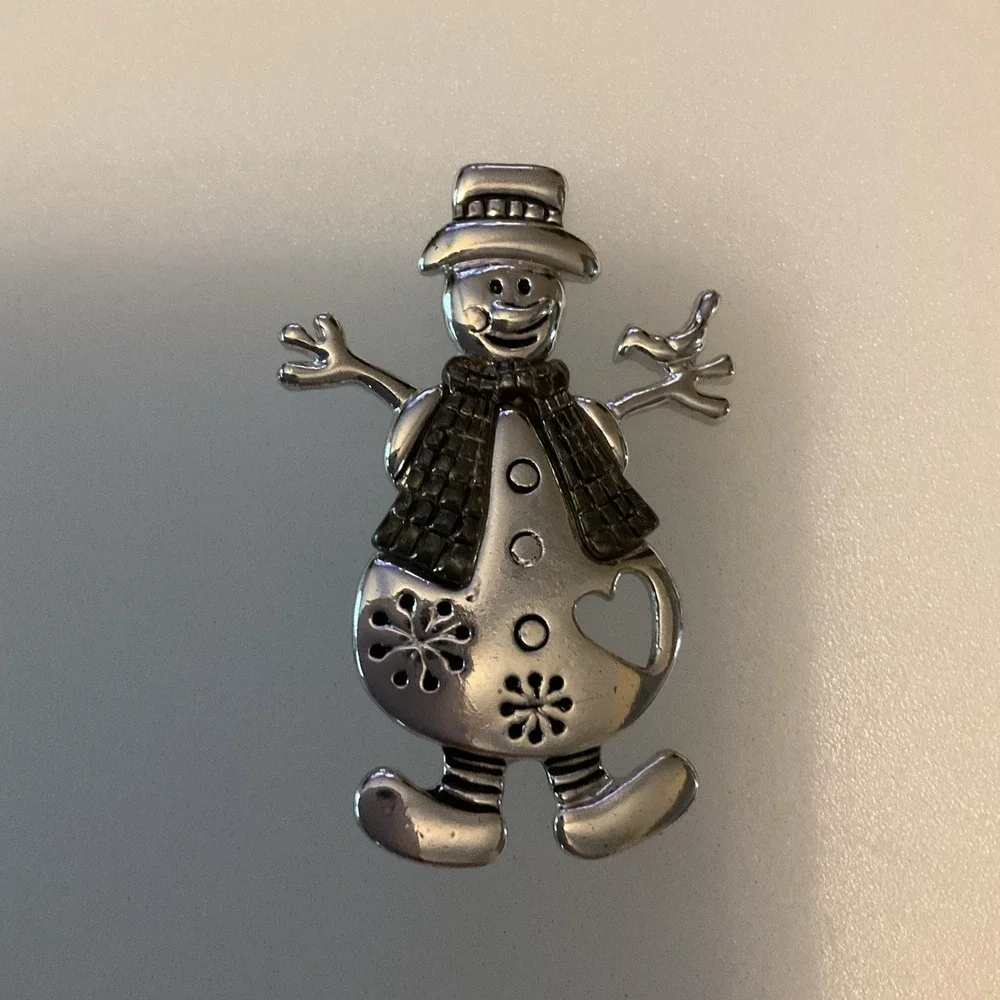 Vintage Snowman Pin Brooch Silver & Gold Tones Christmas Winter 2